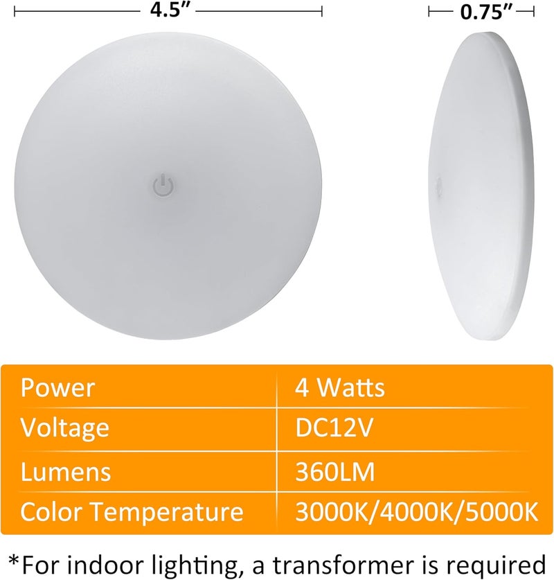 RVsmattly 4 Pack 4.5in Dimmable RV Lights Interior,DC12V Surface Mount Ceiling Light with Touch Control,3000K/4000K/5000K LED Camper Light for Van,Motorhome,Trailer Boat(4W,360LM) - Image 4